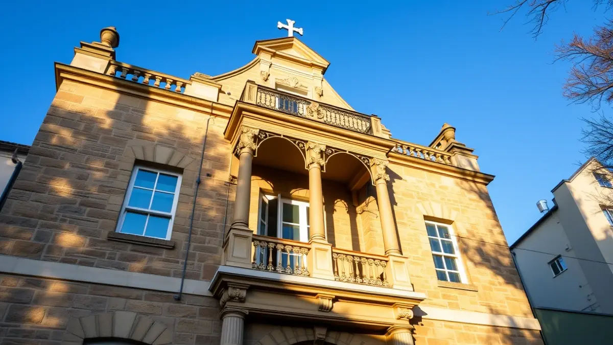 Façana de l'ajuntament d'El Campello amb balcó i baranes de ferro, banyada per la llum del sol de la vesprada.