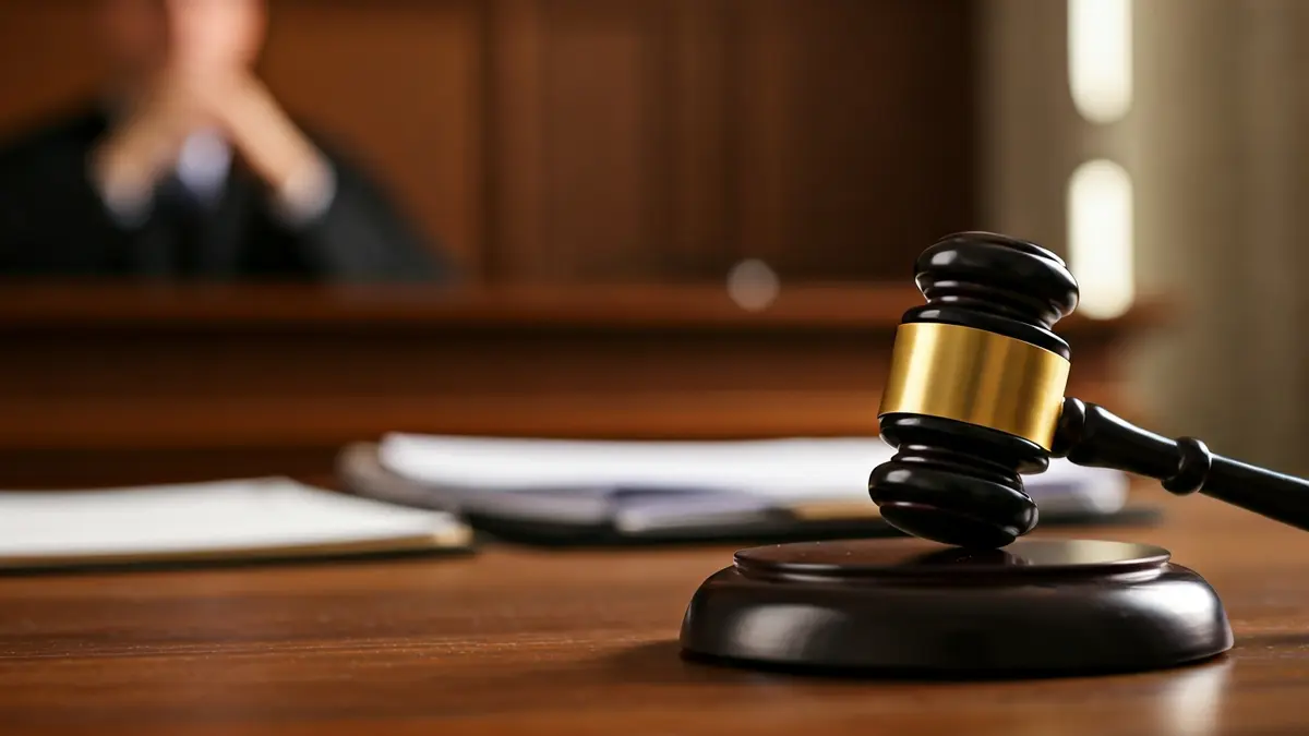 Generic image of a judge's gavel on a wooden desk in a courtroom.