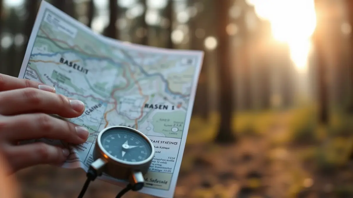 Imatge genèrica d'un mapa d'orientació i una brúixola en un bosc.