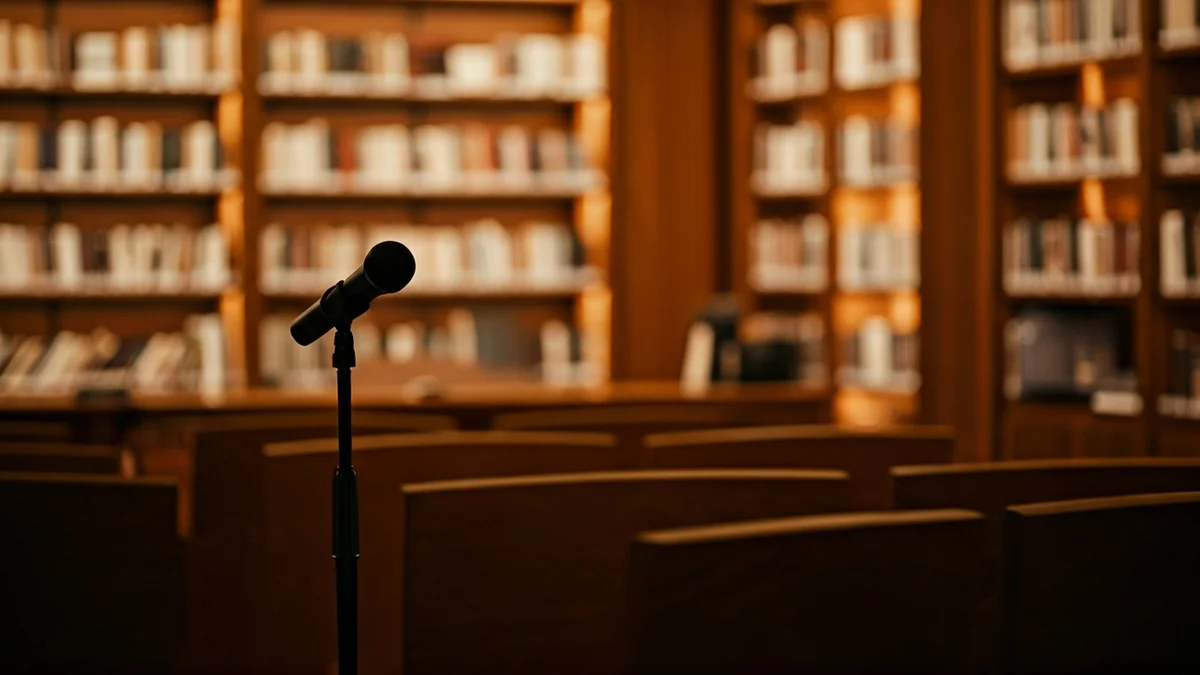 Imatge genèrica d'una sala d'exposicions o biblioteca amb il·luminació càlida.
