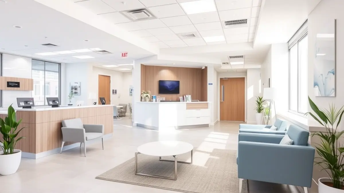 Imatge genèrica d'un centre mèdic modern i lluminós, amb una àrea de recepció neta i acollidora.