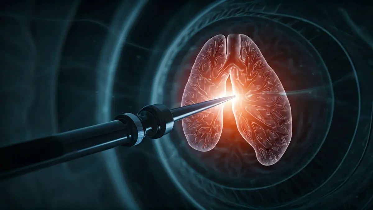 Imatge d'un broncoscopi navegant per vies respiratòries, representant la nova tècnica mèdica.