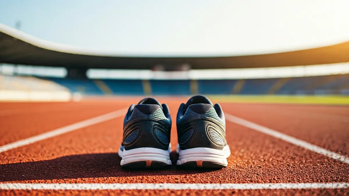 Imagen genérica de zapatillas de correr en una pista de atletismo.