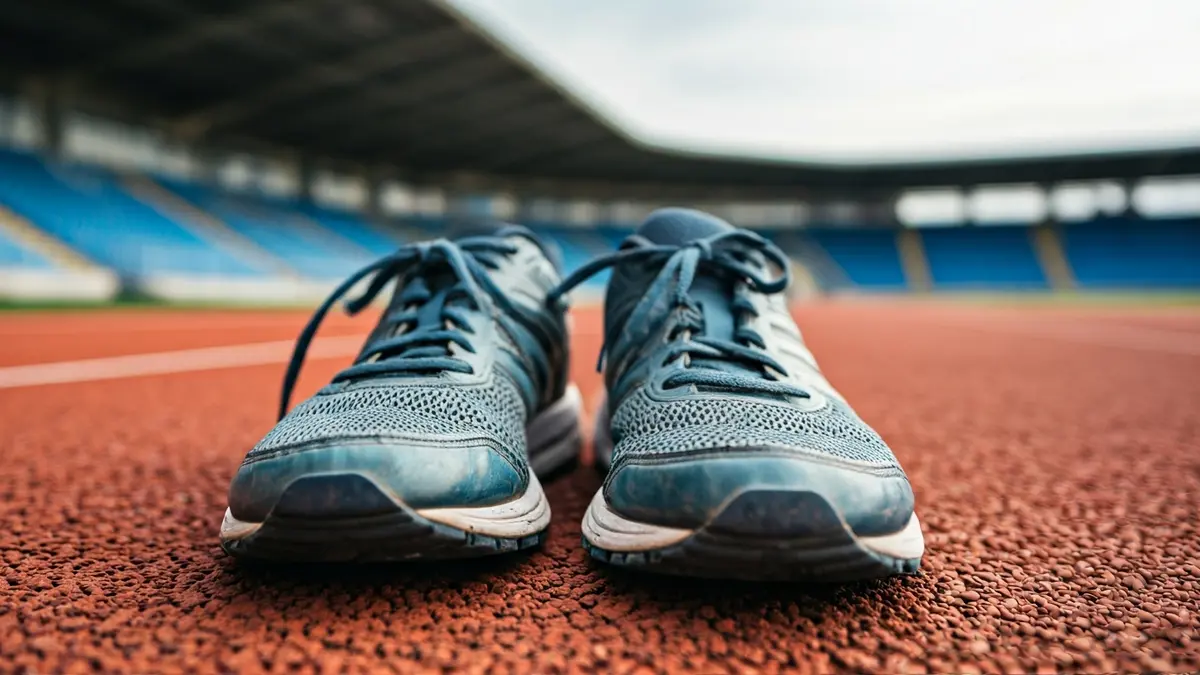 Generic image of running shoes on an athletics track.