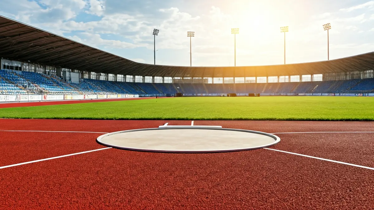 Imatge genèrica d'una pista d'atletisme amb un cercle de llançament de pes.