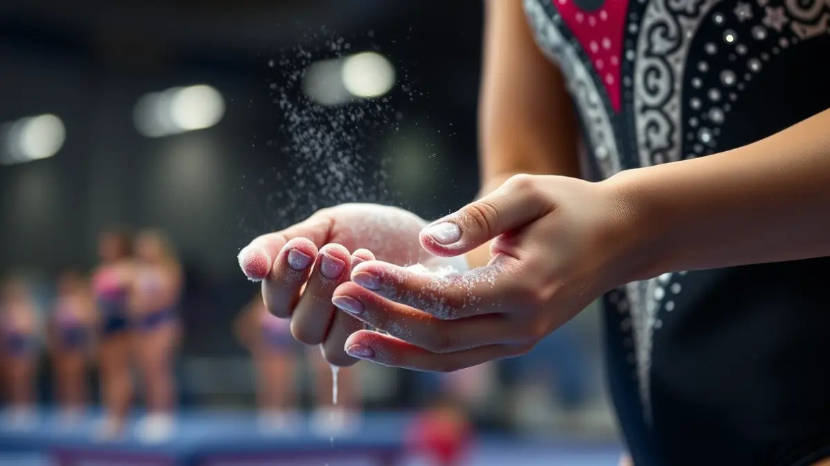 Generic image of a gymnast's hands preparing for a performance.