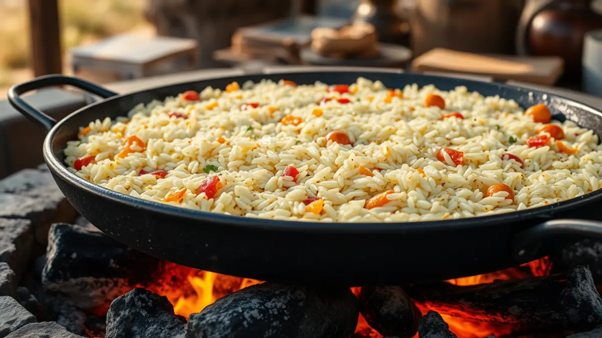Imagen genérica de una paella valenciana cocinándose al aire libre.