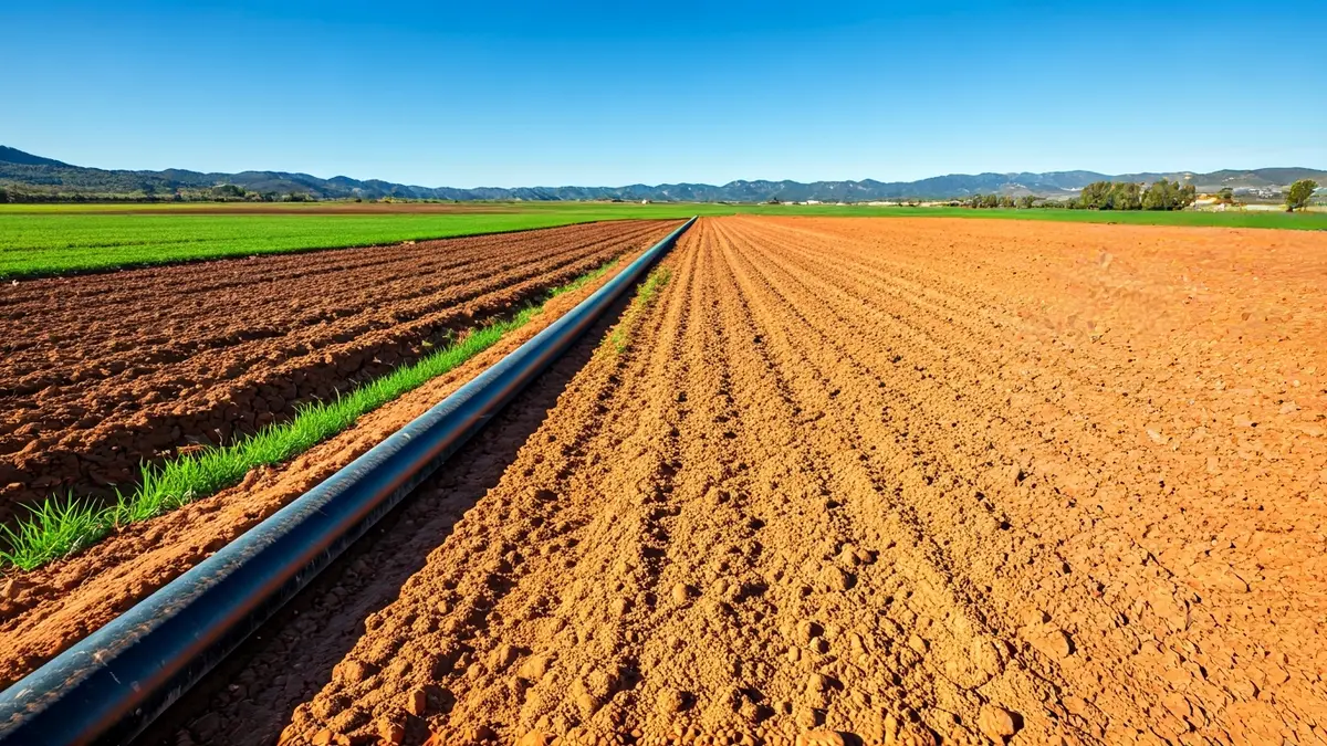 Generic image of irrigation pipes in a field, symbolizing hydraulic works.