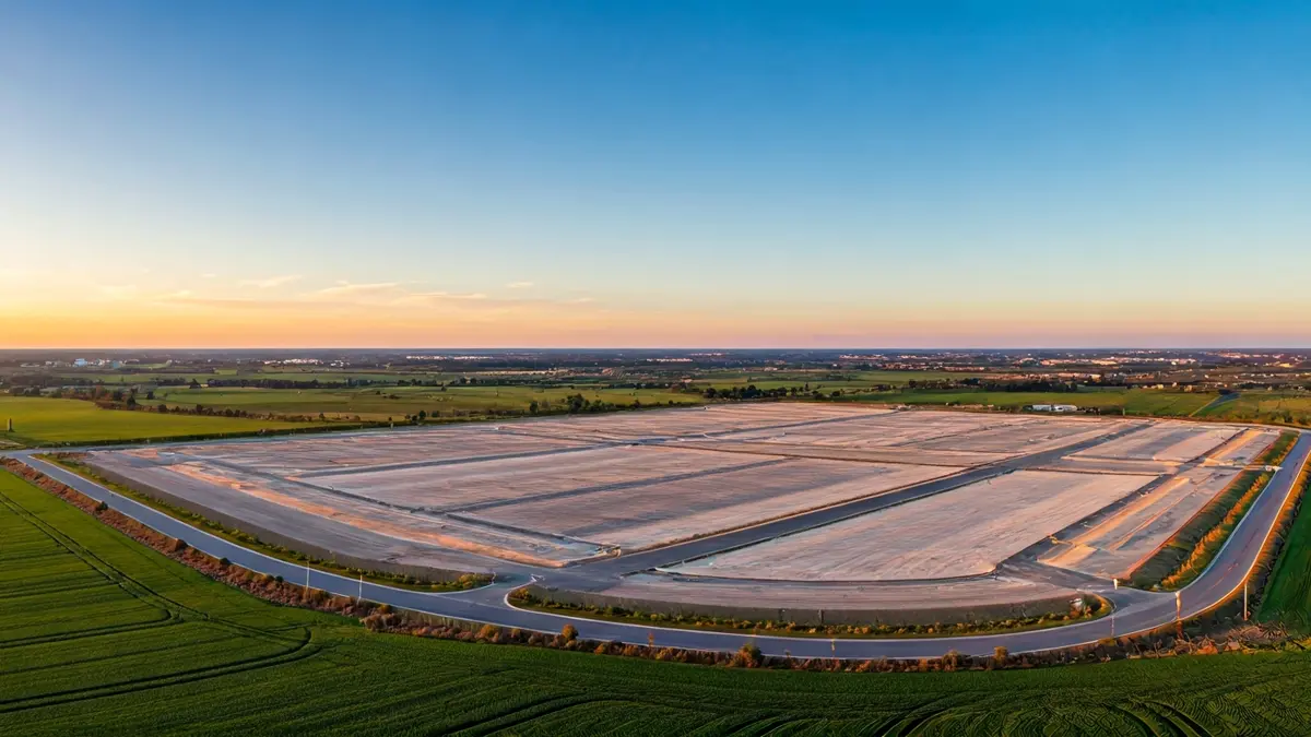 Imatge genèrica d'un parc industrial amb parcel·les buides i carreteres noves.