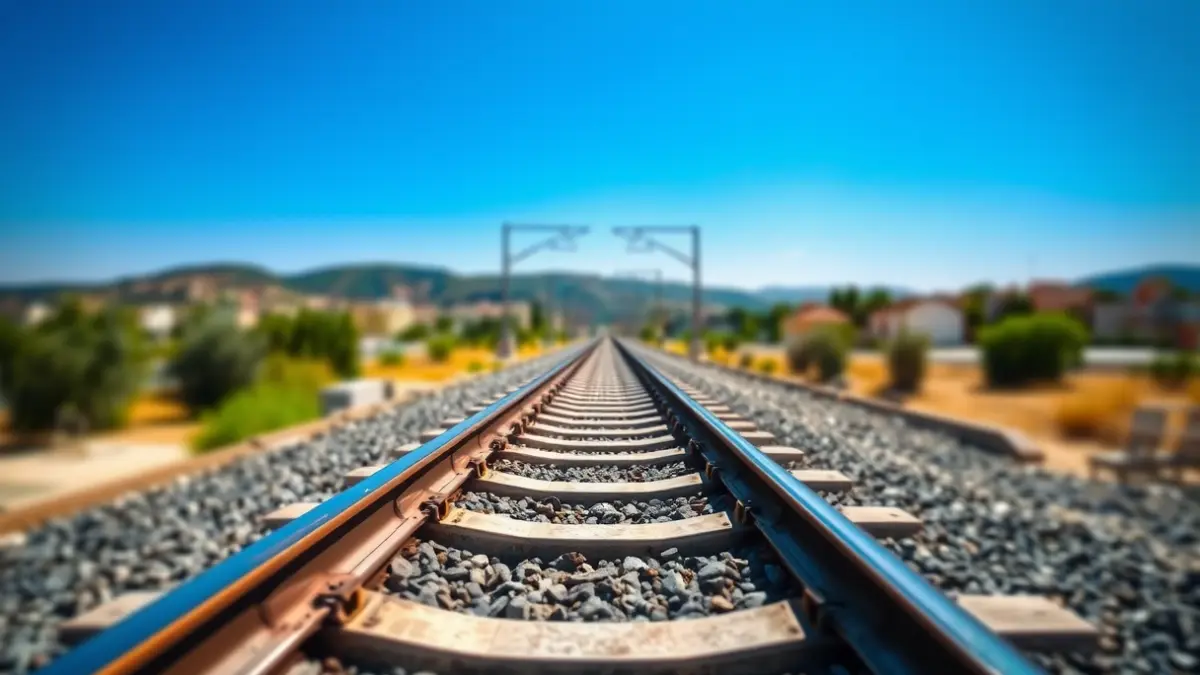 Generic image of a modern train track with a third rail, symbolizing the Mediterranean Corridor.