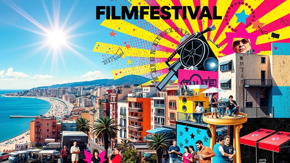 Official poster of Cortesina Fest, Alicante International Short Film Festival, with a pop aesthetic and cinematic elements.