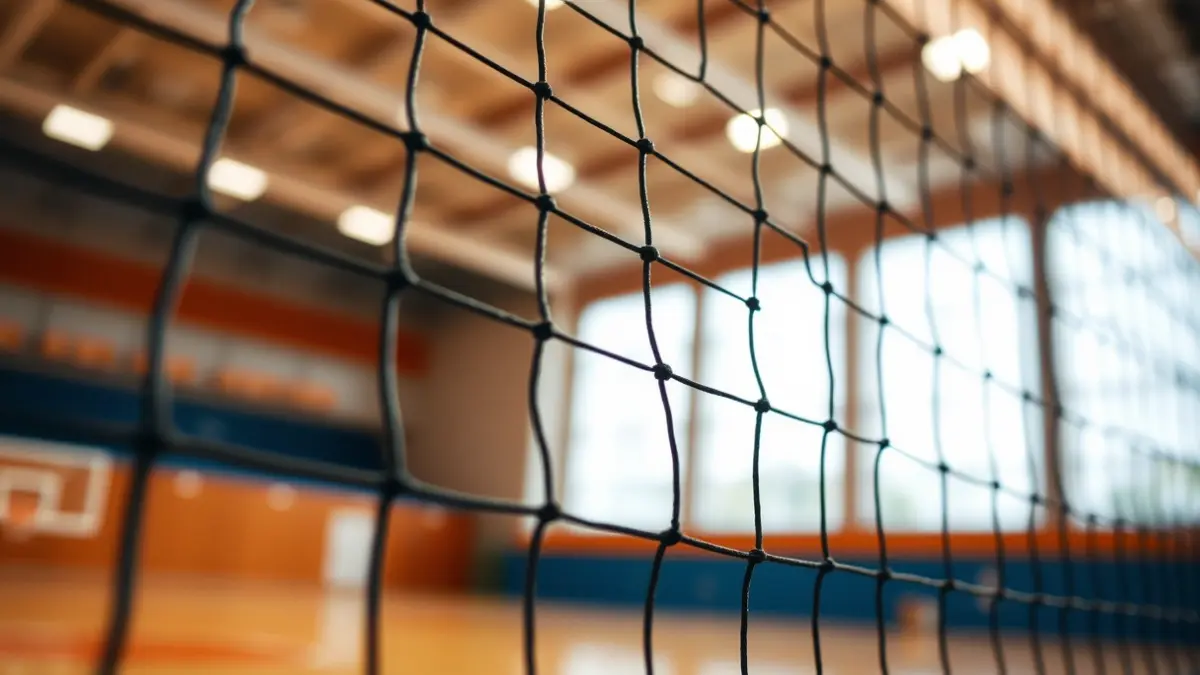 Imatge genèrica d'una xarxa de voleibol en una pista interior.