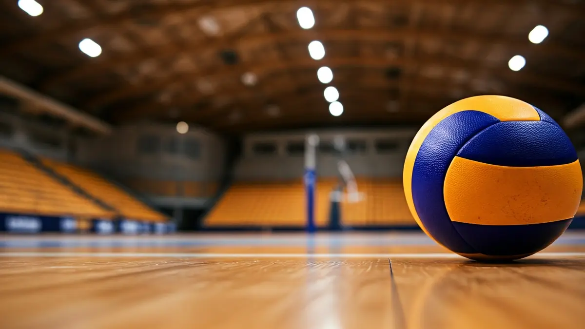 Imatge genèrica d'una pilota de voleibol en una pista de fusta.