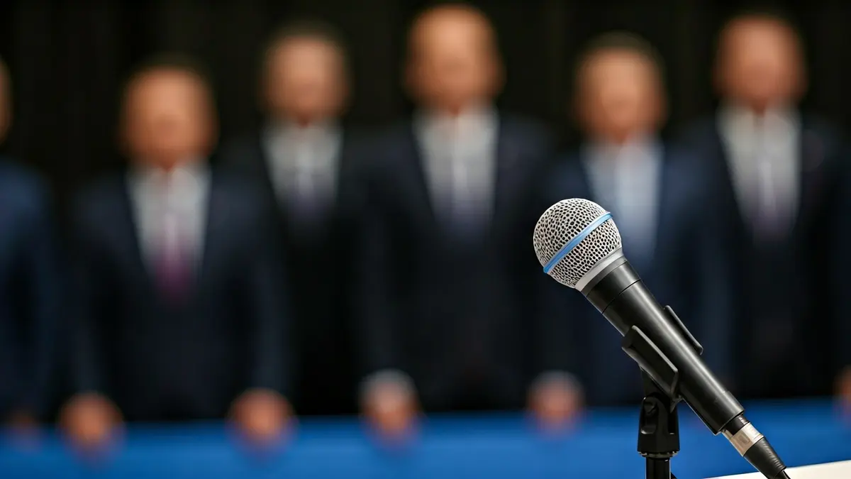 Generic image of a microphone on a podium, symbolizing political debate.