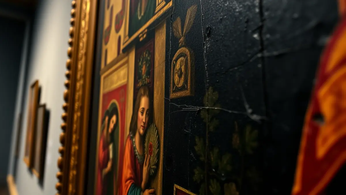 Imatge d'una pintura històrica amb detalls intricats en un museu, evocant significat històric i valor artístic.