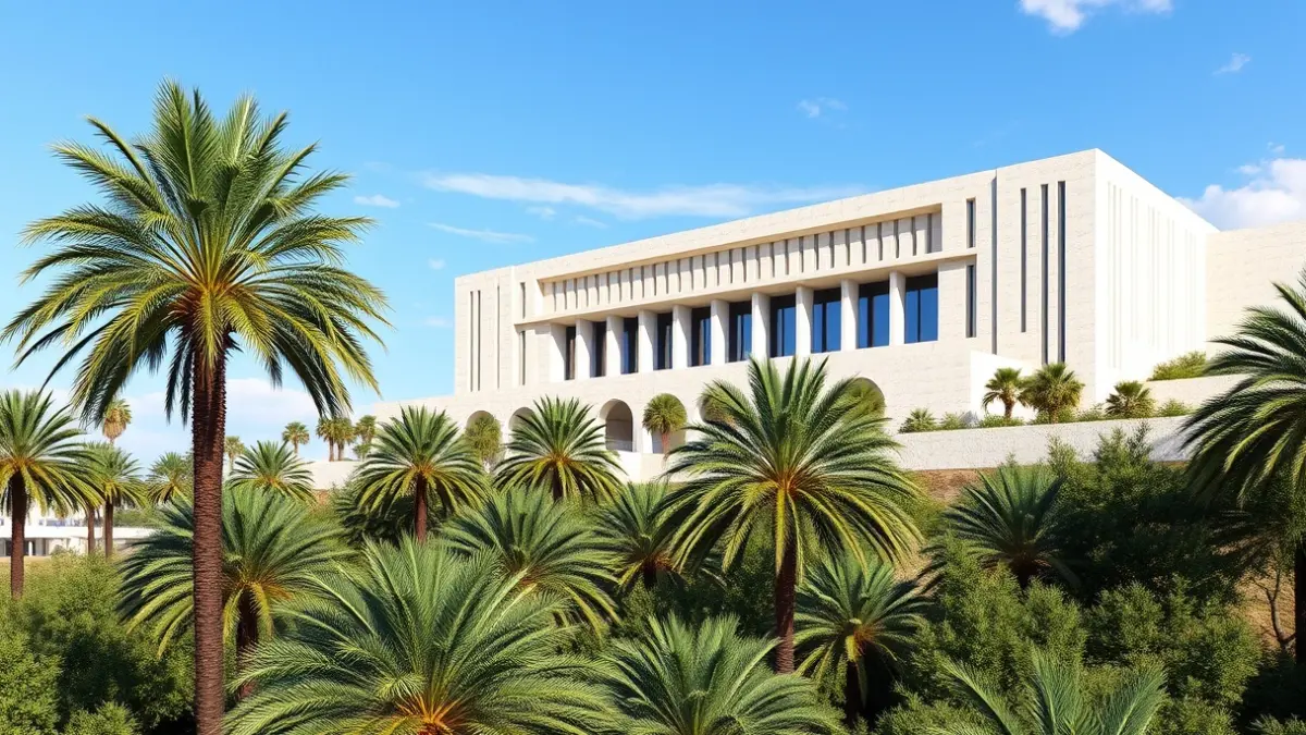 Image of the winning 'Trencadís' design for the future Elche Congress Palace, overlooking the Palm Grove.