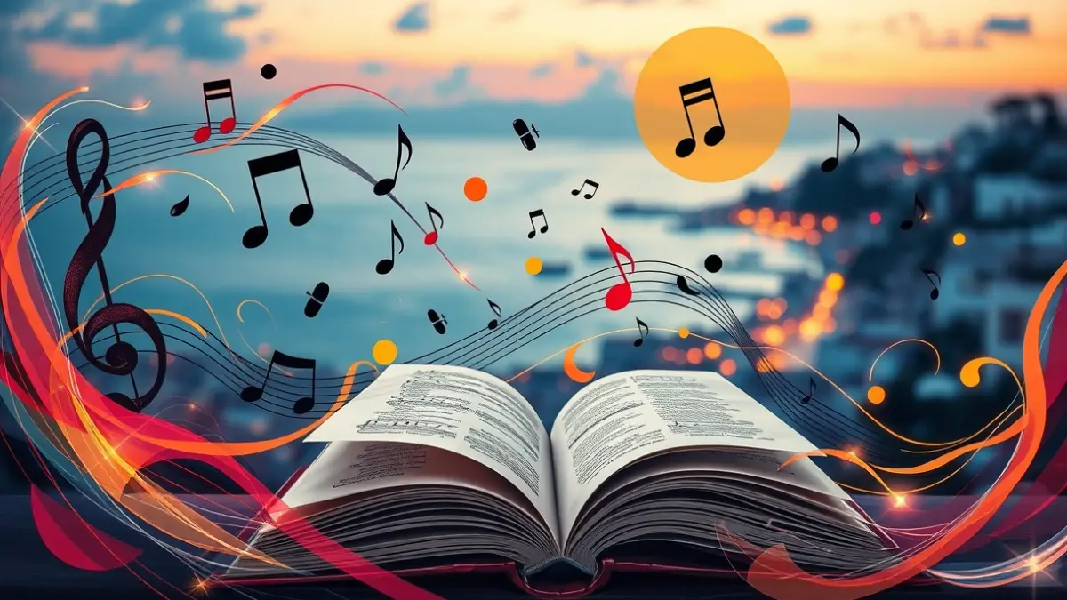 Imagen genérica que representa la fusión de música, literatura y otras artes en un festival cultural.