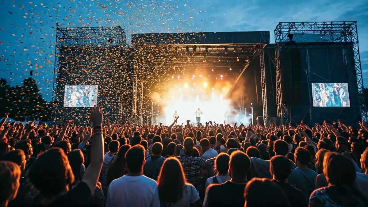 Imatge genèrica d'un festival de música amb una multitud i llums d'escenari.
