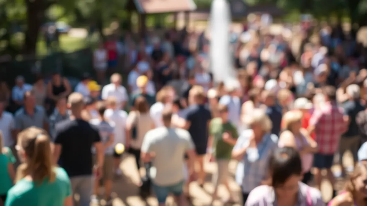 Imagen genérica de un grupo de personas en un evento al aire libre, con un ambiente animado.