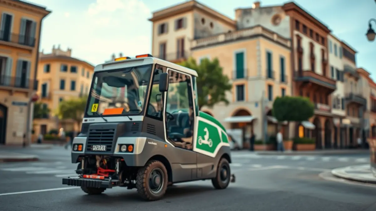 Imagen de un vehículo eléctrico de limpieza municipal en una calle de Xàtiva.