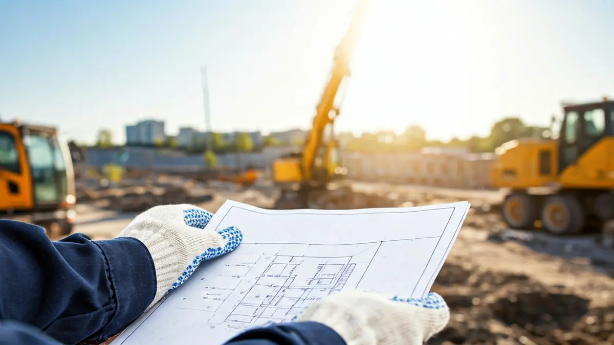 Imagen genérica de manos de trabajadores de la construcción con planos, simbolizando la reconstrucción.