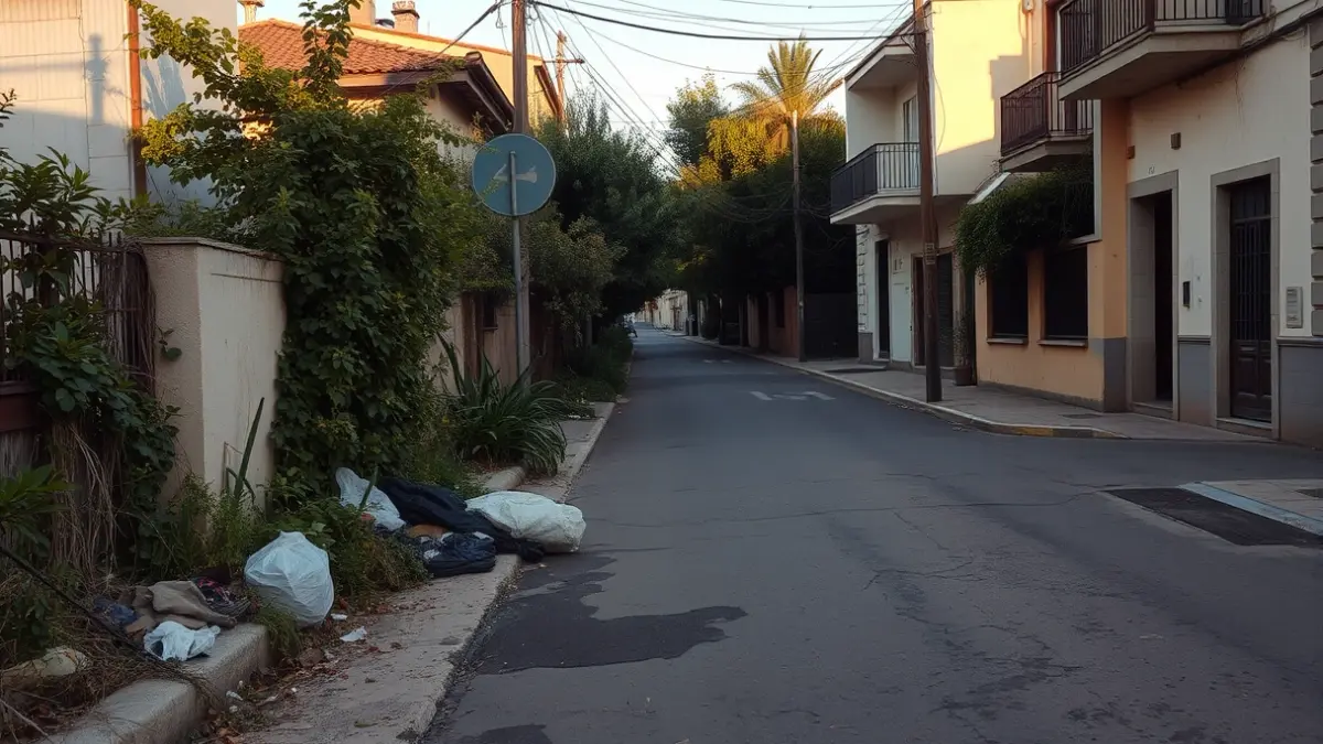 Imagen genérica de una calle de un barrio mediterráneo con señales de falta de mantenimiento y limpieza.