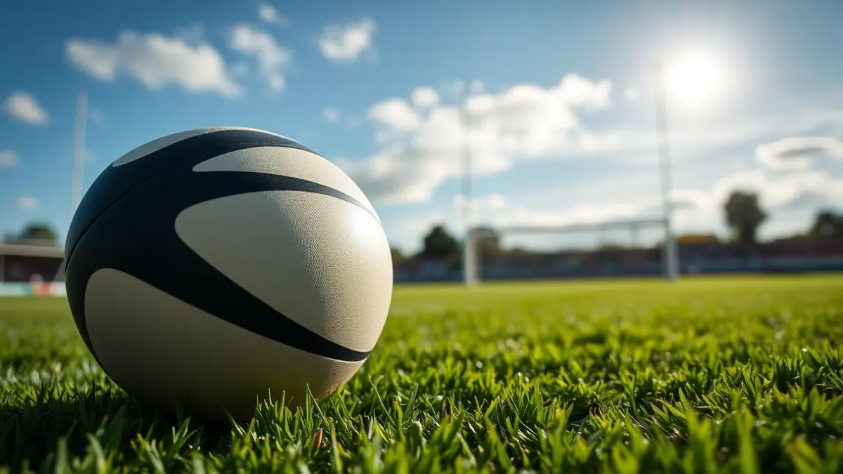 Imatge genèrica d'una pilota de rugbi en un camp d'herba.