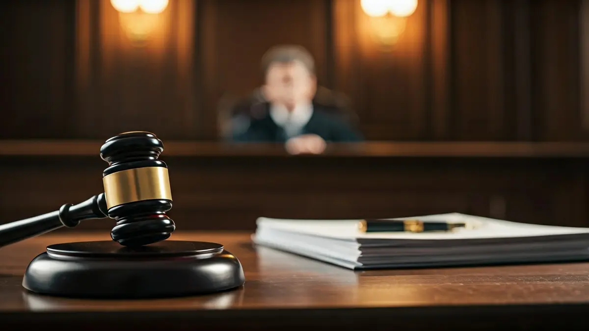 Imagen genérica de un mazo de juez sobre una mesa de madera en una sala de justicia.