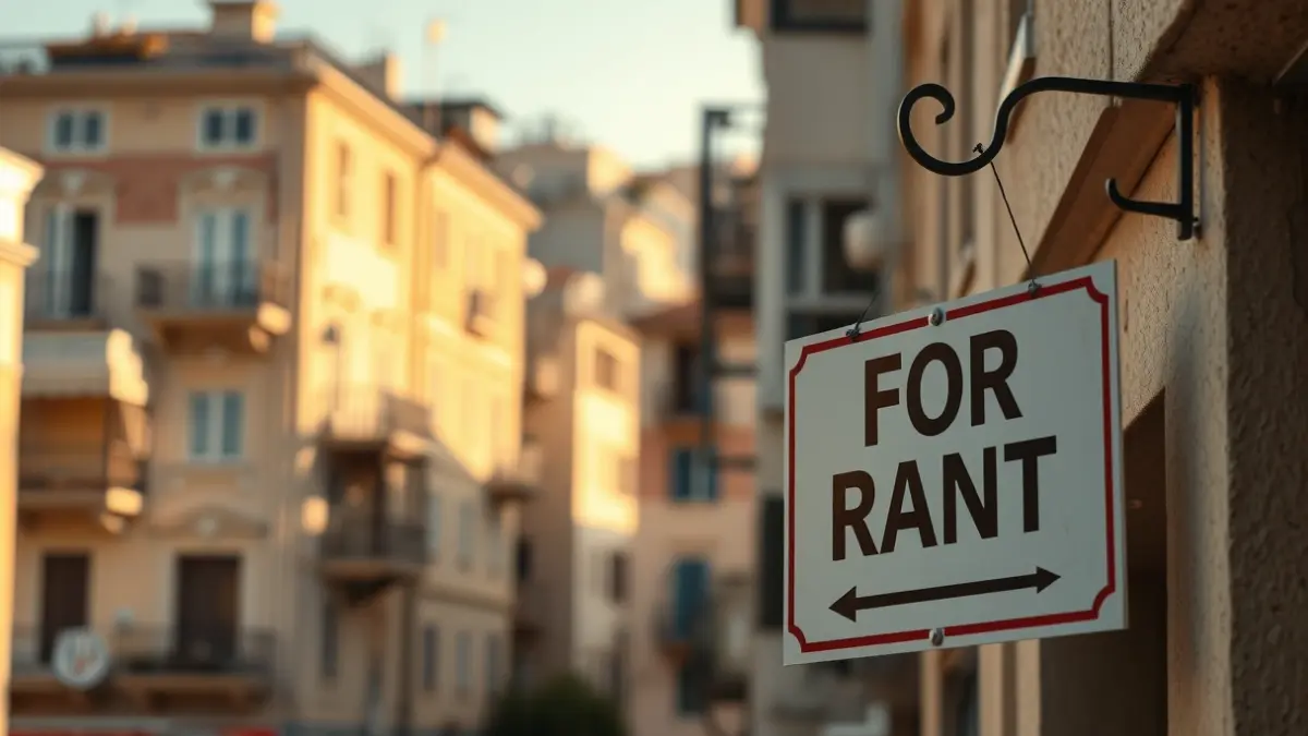 Imatge genèrica d'un cartell de lloguer en un edifici de la ciutat de València.