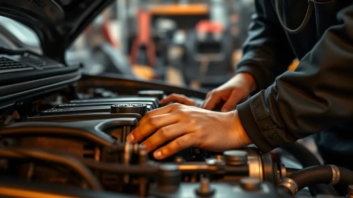Imatge genèrica d'unes mans de mecànic treballant en un motor de vehicle.