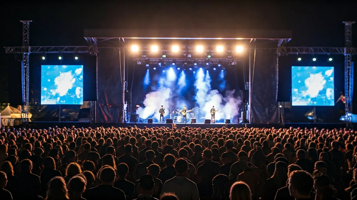 Imatge genèrica d'un escenari de festival de música amb llums i públic.