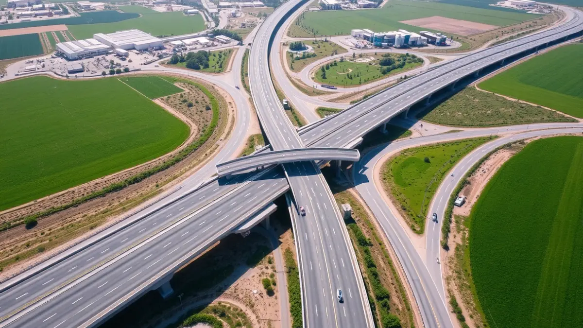 Imagen aérea de un nuevo ramal de conexión viaria entre la V-11 y la A-3 en Manises.