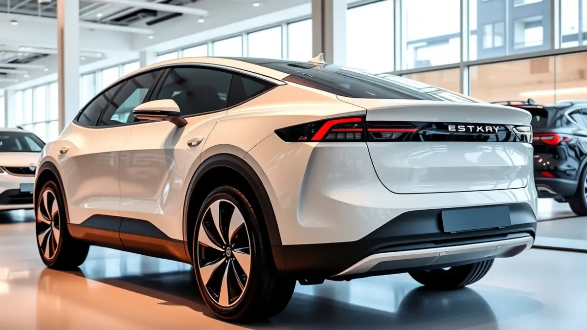 Imatge genèrica d'un SUV elèctric amb silueta coupé en un concessionari modern.