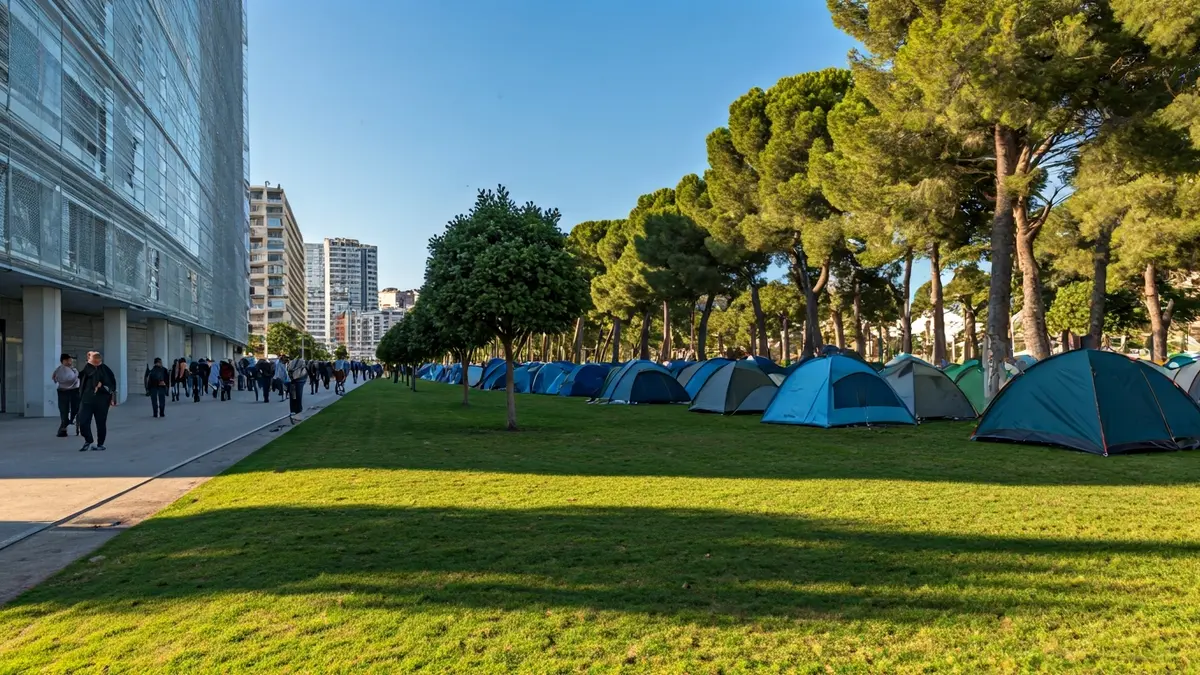 Image representing the contrast between a modern urban park and informal settlements.