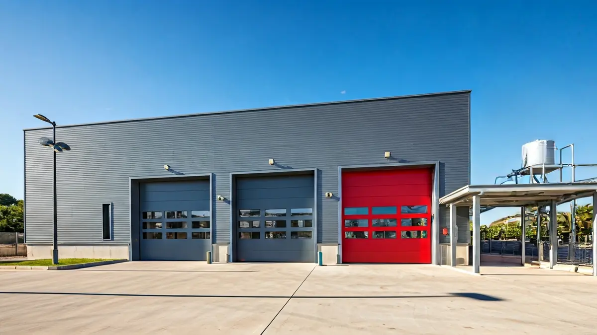 Image of a modernized fire station with new facilities and a water tank.
