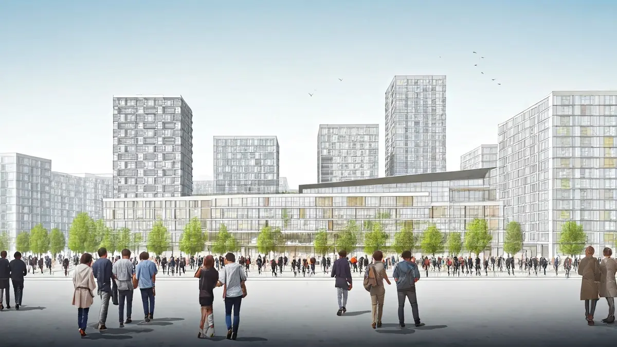 Generic image of an urban plan with residential buildings and green spaces.