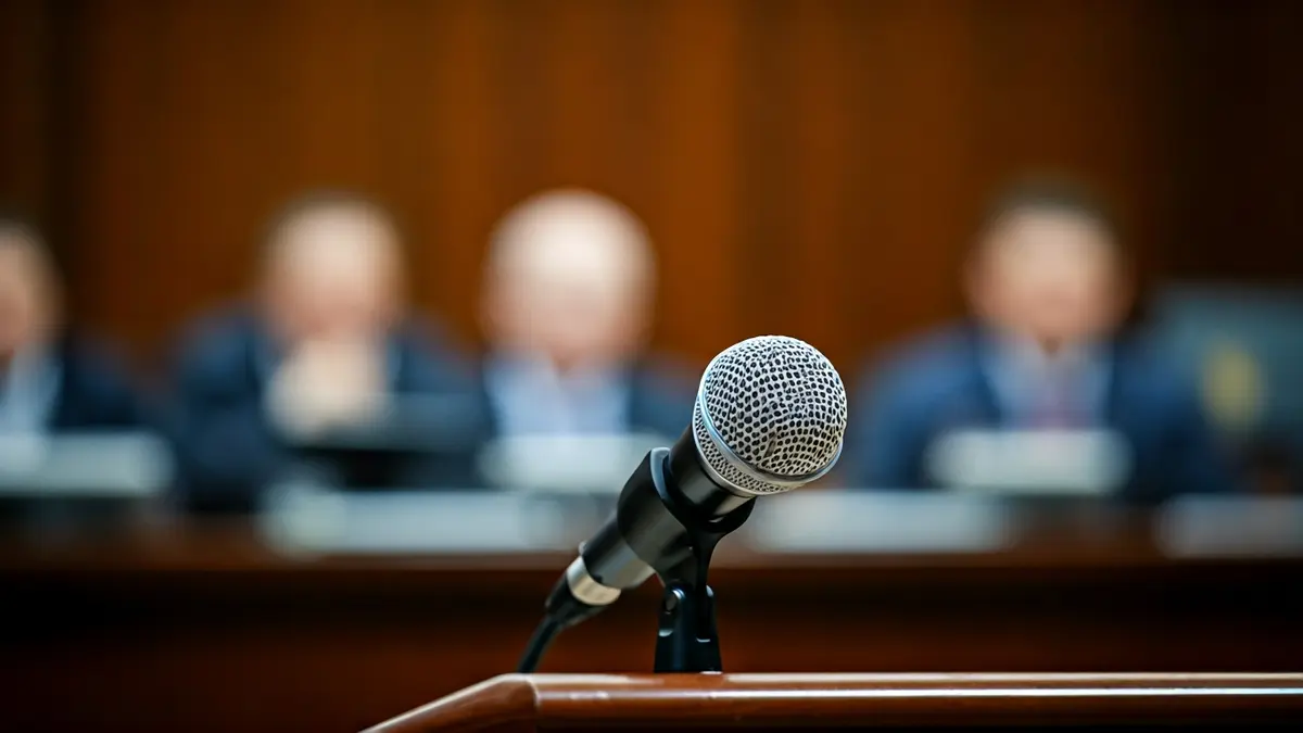 Imagen genérica de un micrófono en un atril, simbolizando un debate político o una rueda de prensa.
