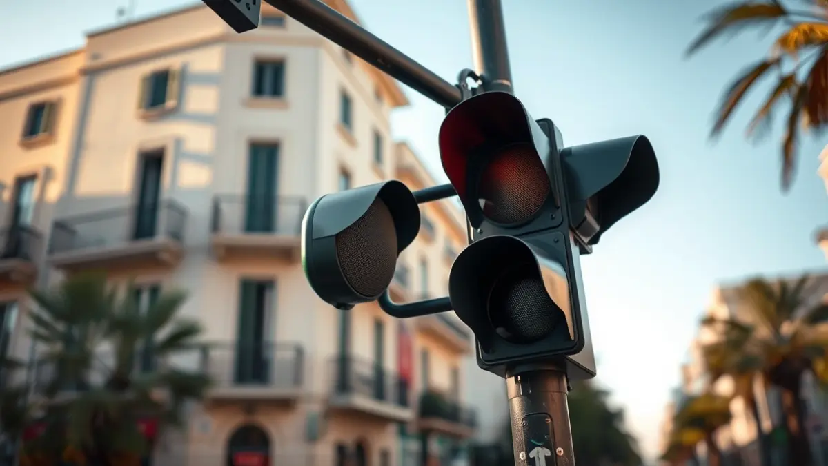 Imatge genèrica d'un semàfor sonor en un entorn urbà.