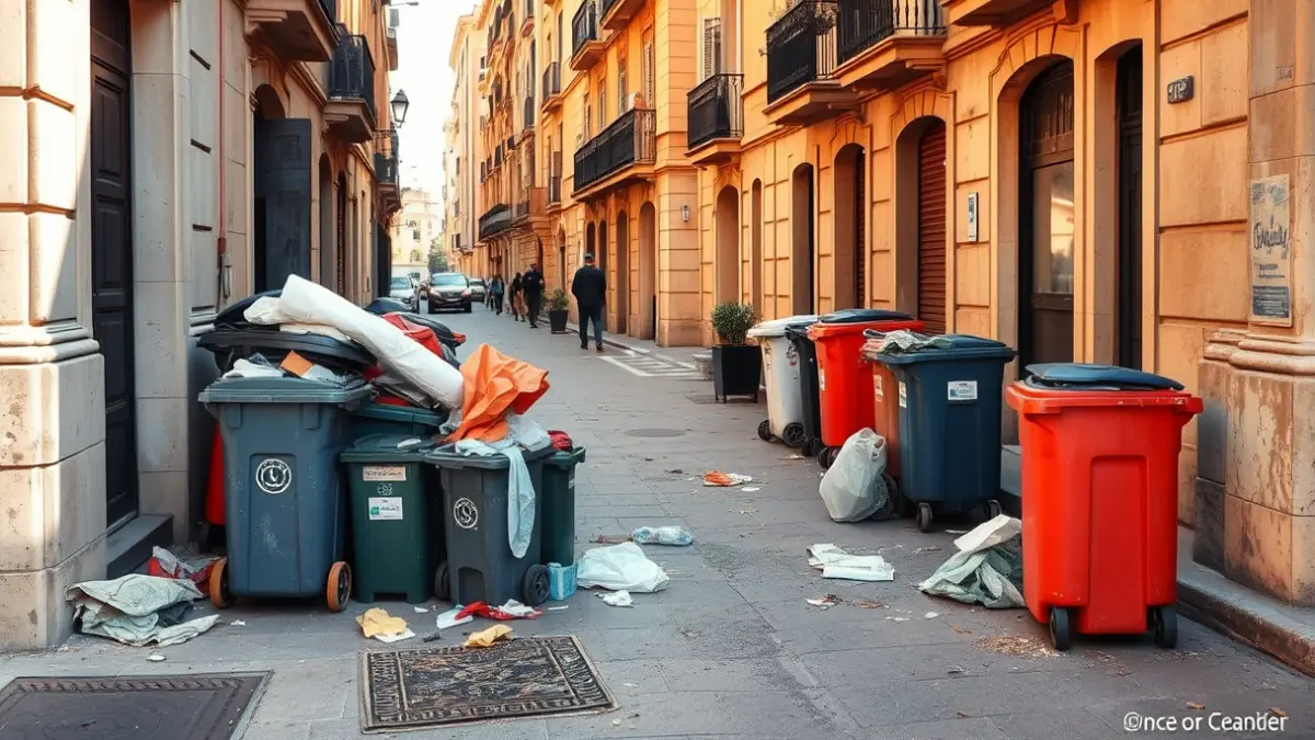 Imatge genèrica d'un carrer de Gandia amb trastos i contenidors en mal estat, que necessita una neteja intensiva.