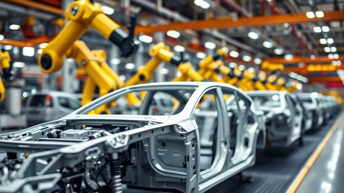 Imatge genèrica d'una línia de muntatge de vehicles en una fàbrica moderna.