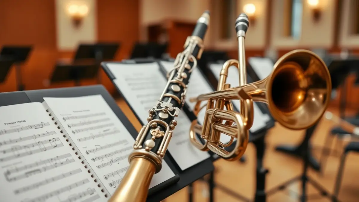 Generic image of musical instruments and sheet music in a rehearsal room.