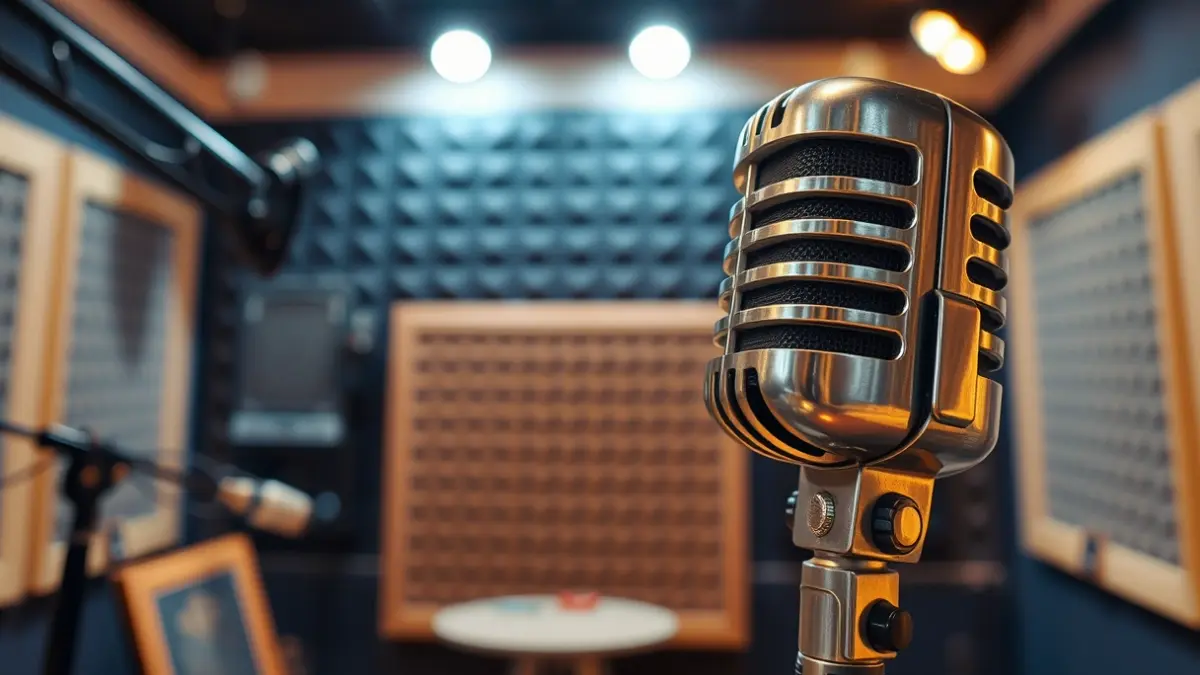 Generic image of a radio microphone in a recording studio.