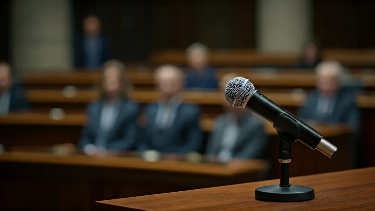 Generic image of a microphone on a podium, symbolizing a parliamentary debate.