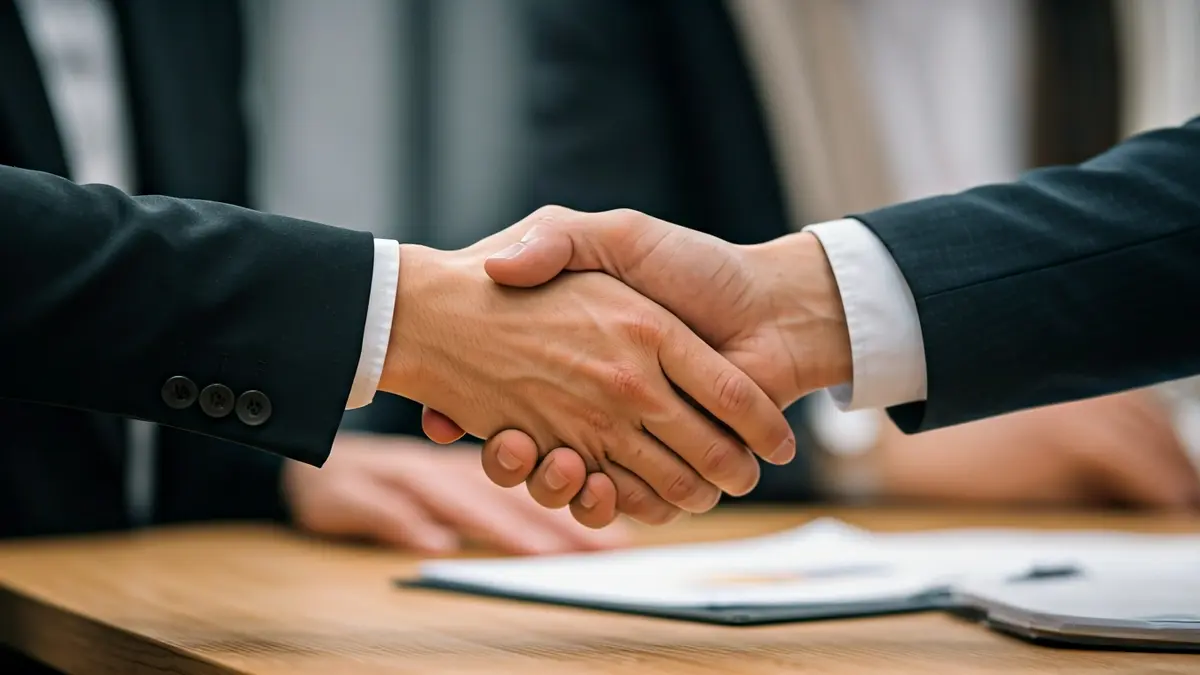 Imatge genèrica de dos mans encaixant sobre un escrit, simbolitzant la col·laboració empresarial.