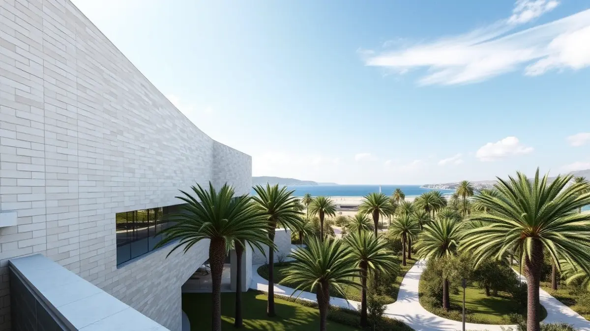 Imatge del projecte guanyador 'Trencadís' per al Palau de Congressos d'Elx, amb vistes al Palmerar.