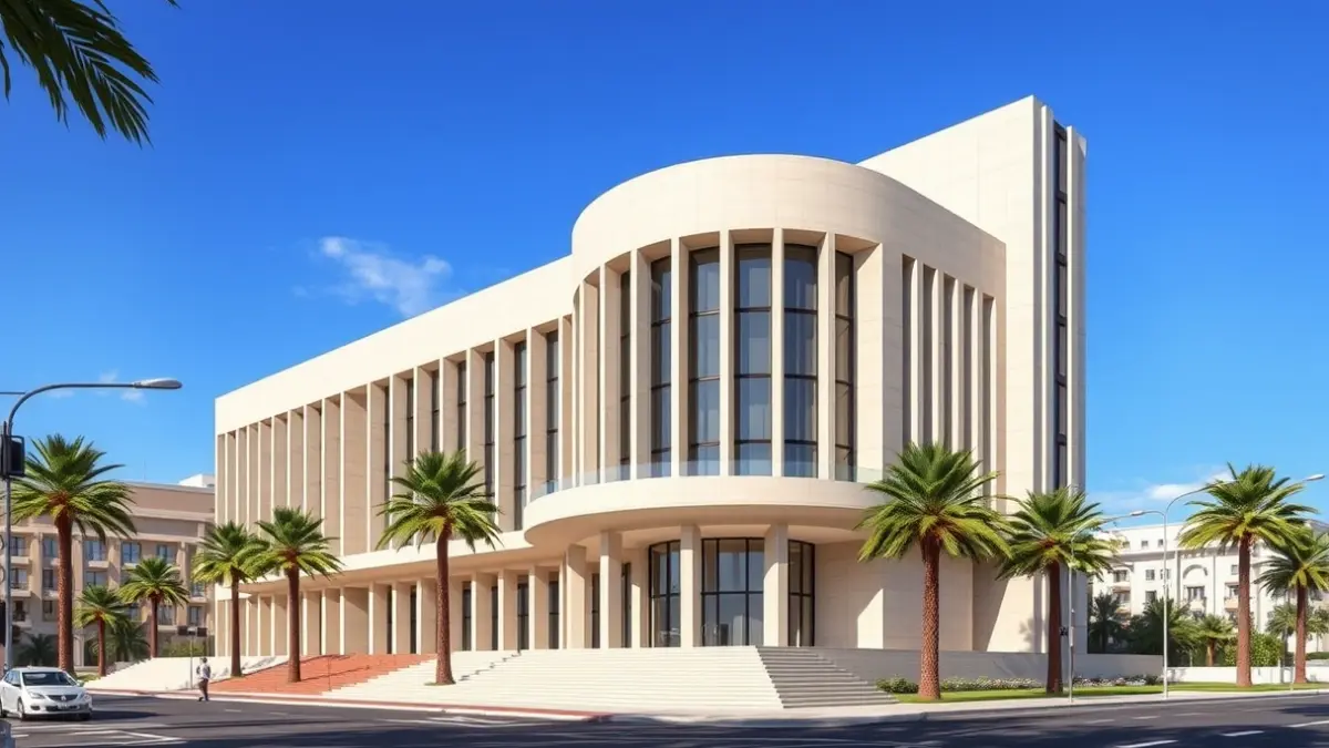 Imatge del projecte guanyador 'Trencadís' per al futur Palau de Congressos d'Elx, amb el Palmerar de fons.