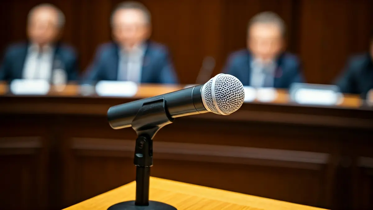 Generic image of a microphone on a podium, symbolizing a political commission or debate.