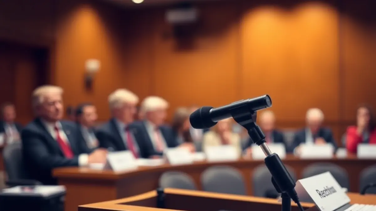 Imagen genérica de un micrófono en un atril durante una reunión política.