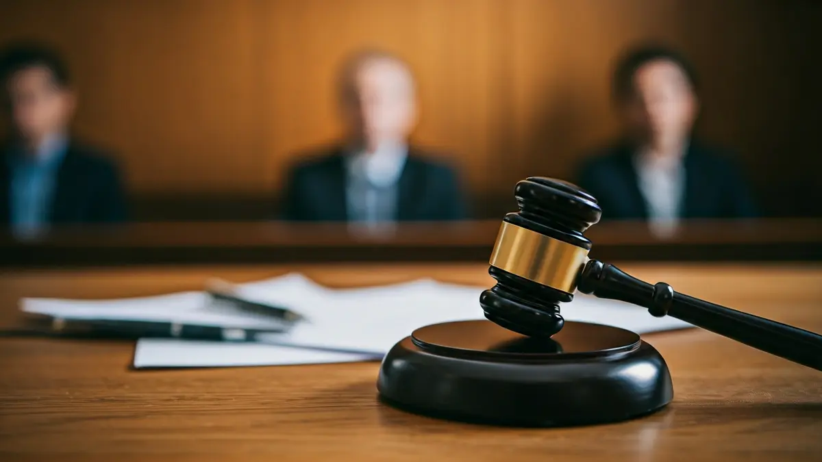 Generic image of a judge's gavel on a wooden desk, with blurred legal documents in the background.