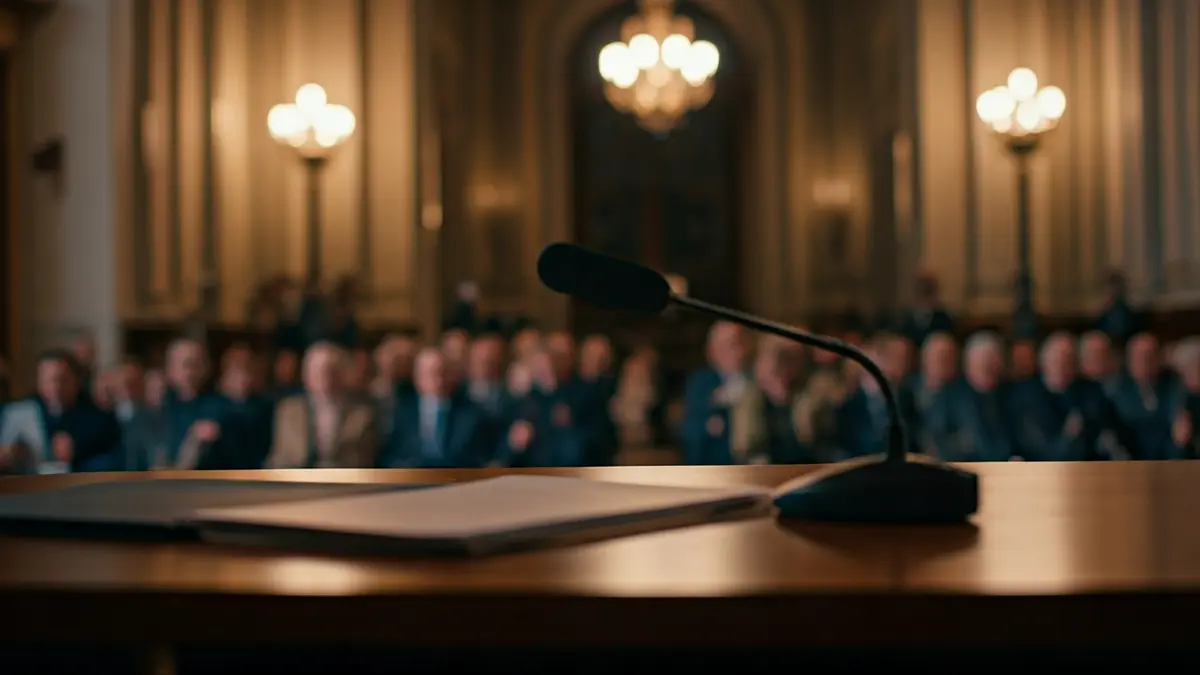 Imatge genèrica d'un micròfon en un faristol, simbolitzant una roda de premsa o reunió política.